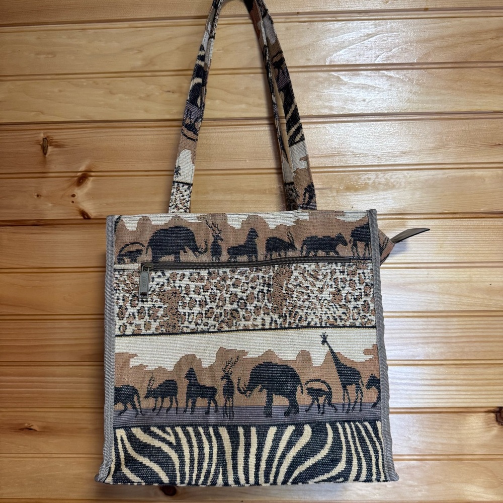 Jade Bag Animal Safari Print Tapestry Tote Shoulder Bag with Matching Coin Purse